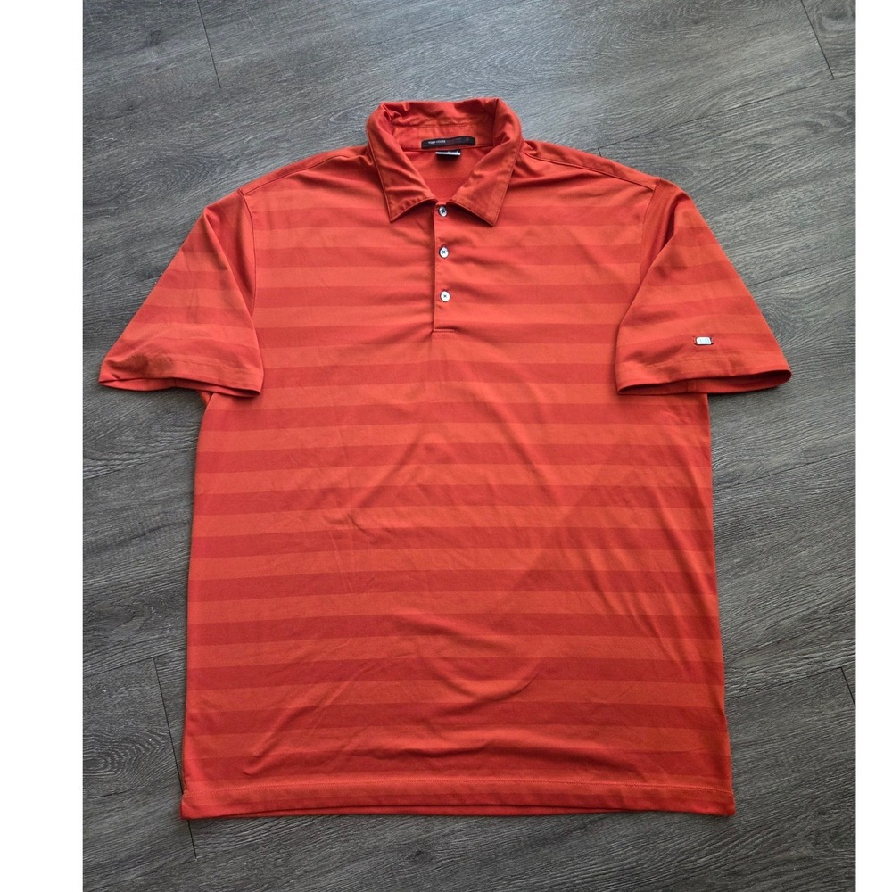 Nike Tiger Woods Collection Polo Mens Large Orange Dri-FIT Striped Golf